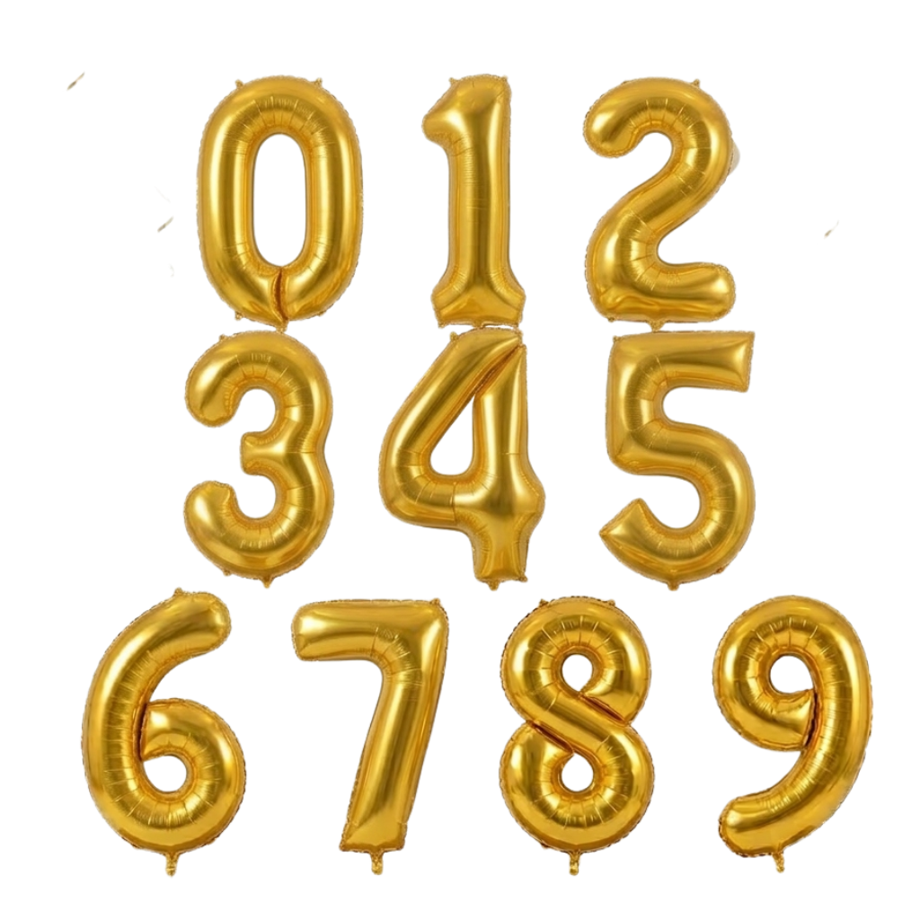 0-9 Numbers Foil Balloon Gold 34-in