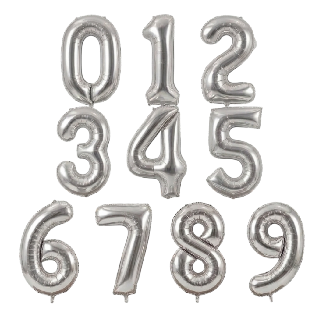0-9 Numbers Foil Balloon Silver 34-in