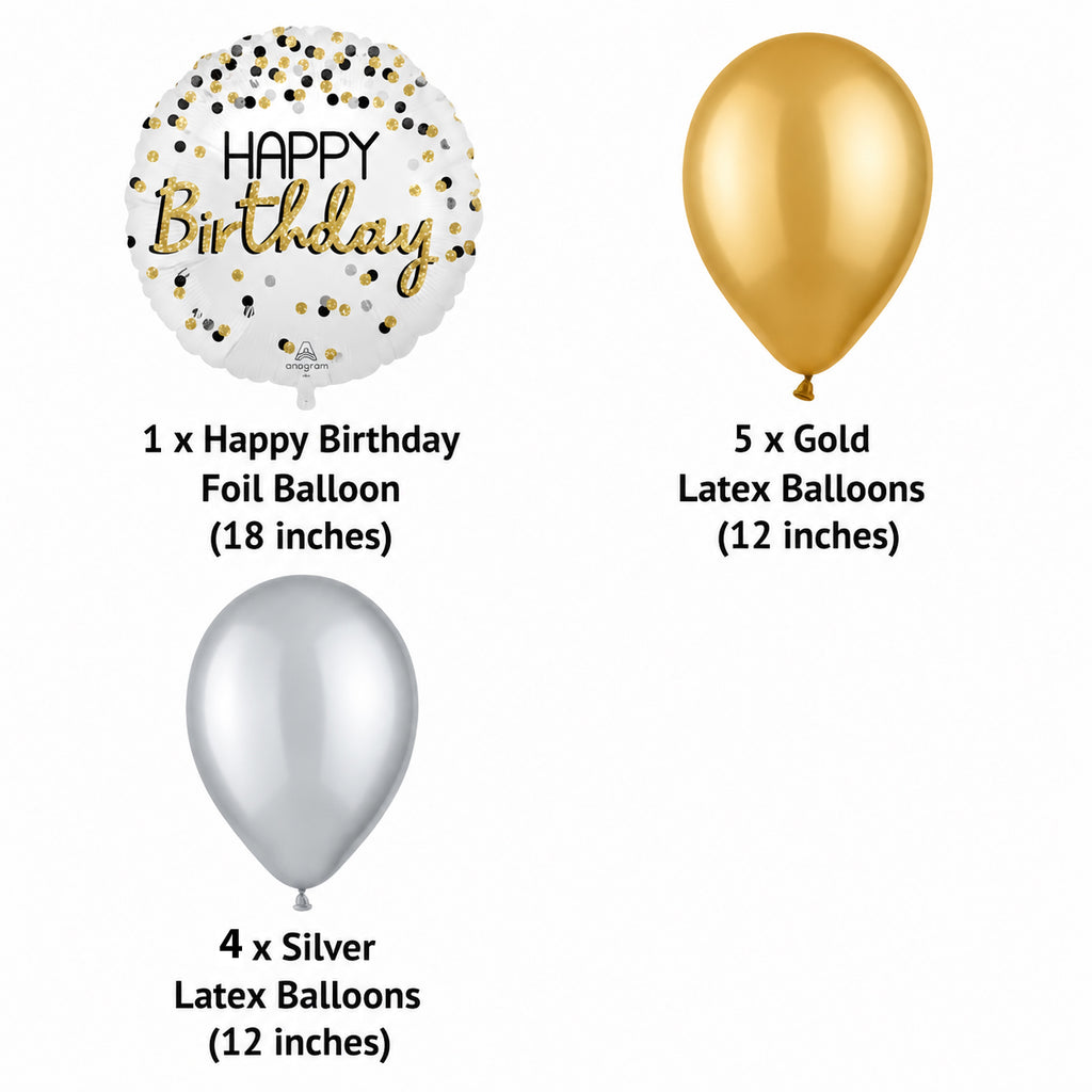 Happy Birthday Polka Dot Balloon Bouquet with Pearl Latex Balloons 10-pk