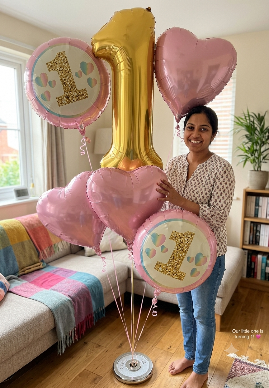 1st Birthday 1 Star/Round Satin Foil Balloon Bouquet 5-pk