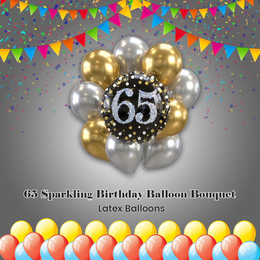 65 Sparkling Birthday Balloon Bouquet with Latex Balloons 10-pk