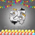 Number 25 Silver Balloon Bouquet with Star Foil Balloons 8-pk