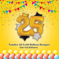 Number 25 Gold Balloon Bouquet with Star Foil Balloons 8-pk