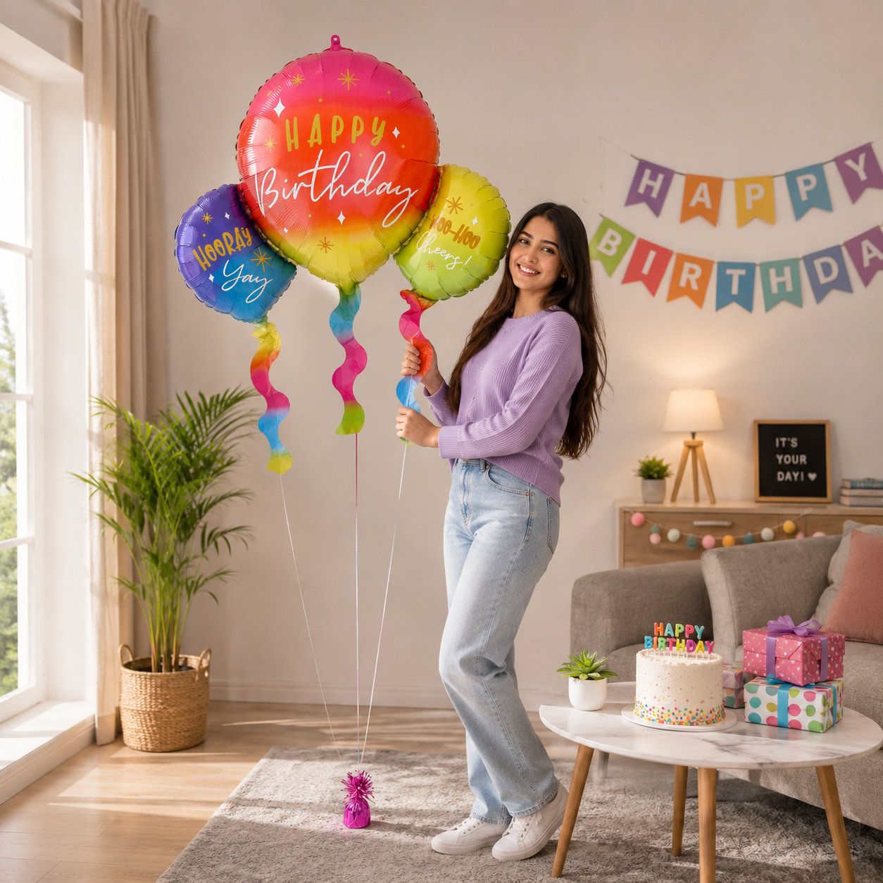 Happy Birthday Balloons Satin Foil Balloon 40-in