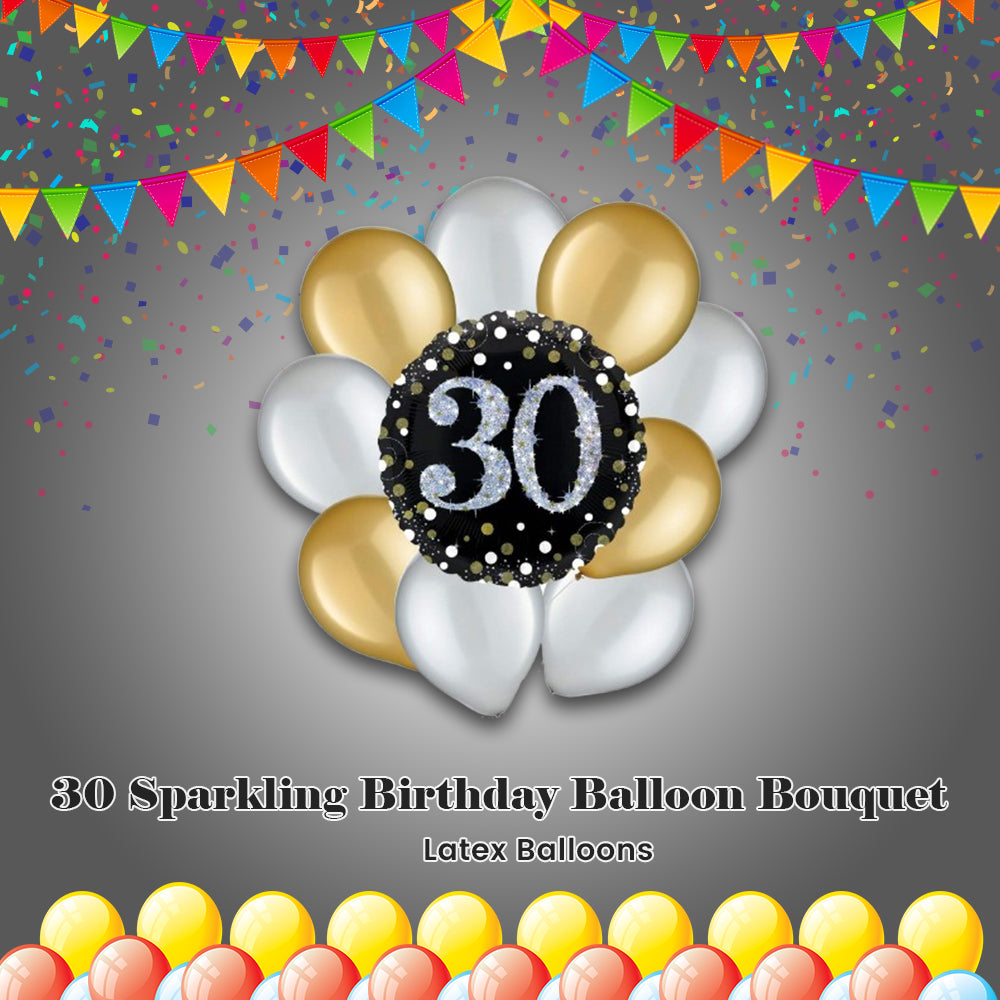 30 Sparkling Birthday Balloon Bouquet with Latex Balloons 10-pk