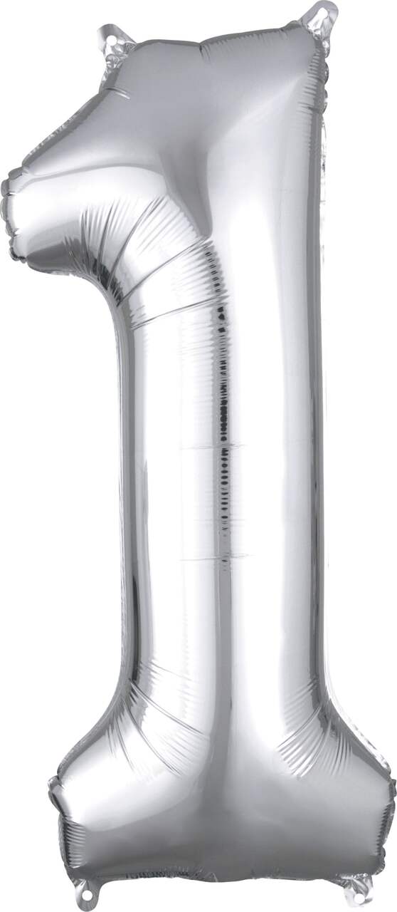 0-9 Numbers Foil Balloon Silver 34-in