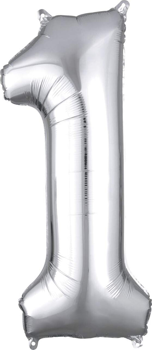 0-9 Numbers Foil Balloon Silver 34-in