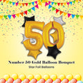 Number 50 Gold Balloon Bouquet with Star Foil Balloons 8-pk