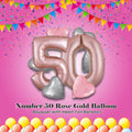Number 50 Rose Gold Balloon Bouquet with Heart Foil Balloons 8-pk