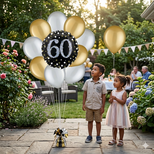 60 Sparkling Birthday Balloon Bouquet with Latex Balloons 10-pk