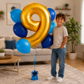 Number 9 Gold Balloon Bouquet with Latex Balloons 7-pk