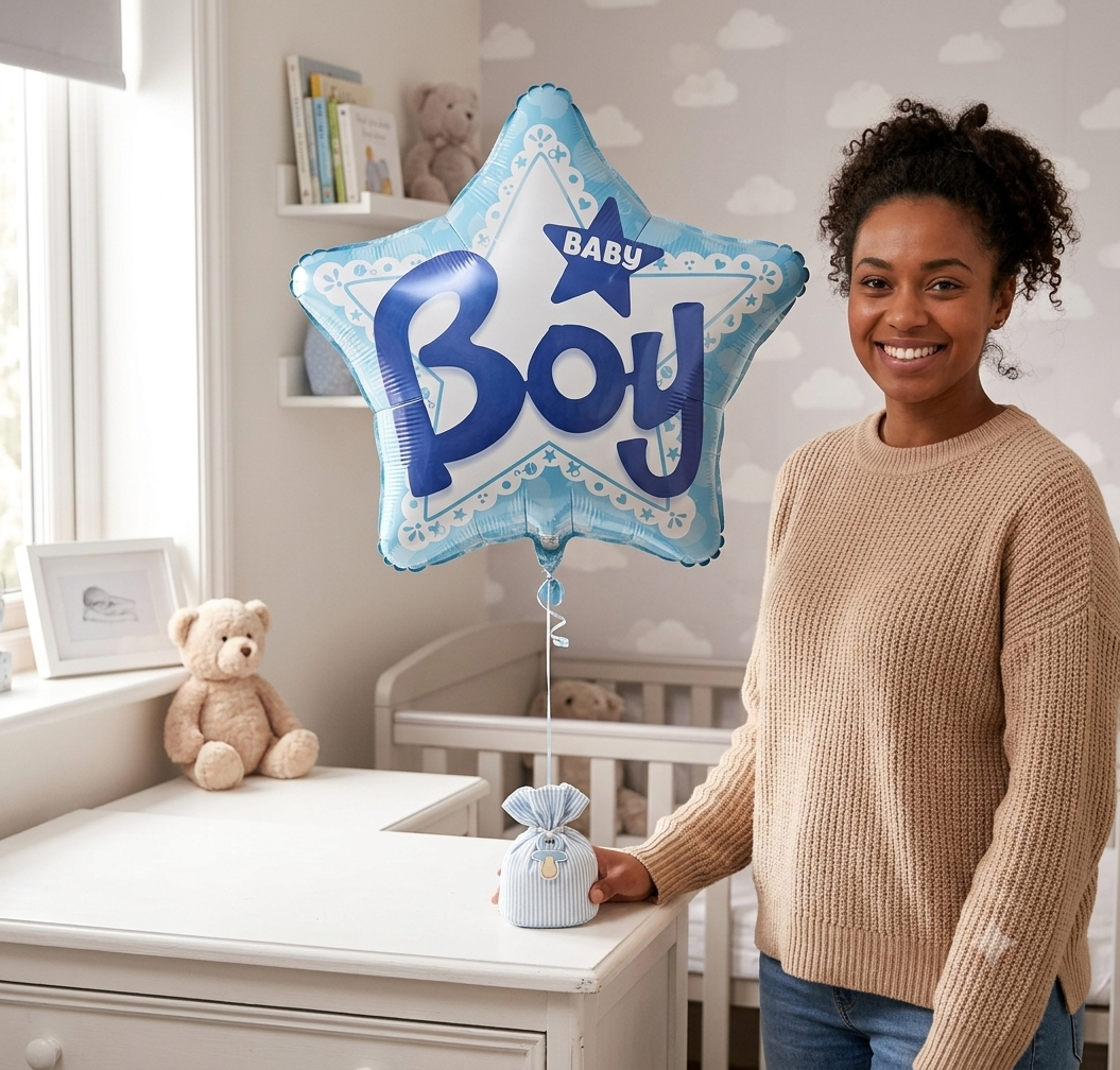 Baby Boy 3D Star Satin Foil Balloon 32-in