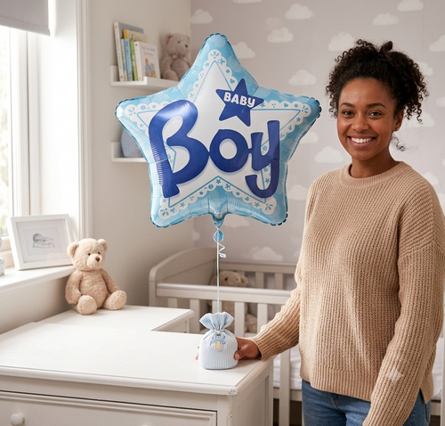 Baby Boy 3D Star Satin Foil Balloon 32-in