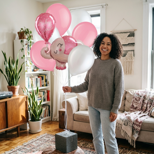 Baby Girl Elephant Supershape Balloon Bouquet with Latex Balloons 7-pk