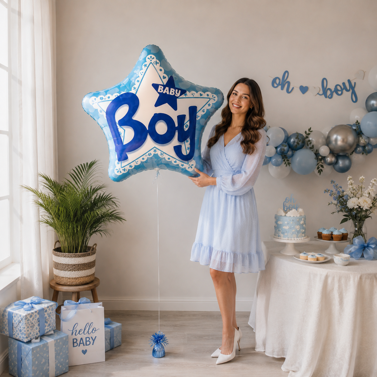 Baby Boy 3D Star Satin Foil Balloon 32-in