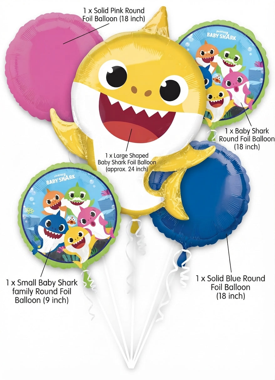 Baby Shark Round Satin Foil Balloon Bouquet 5-pk