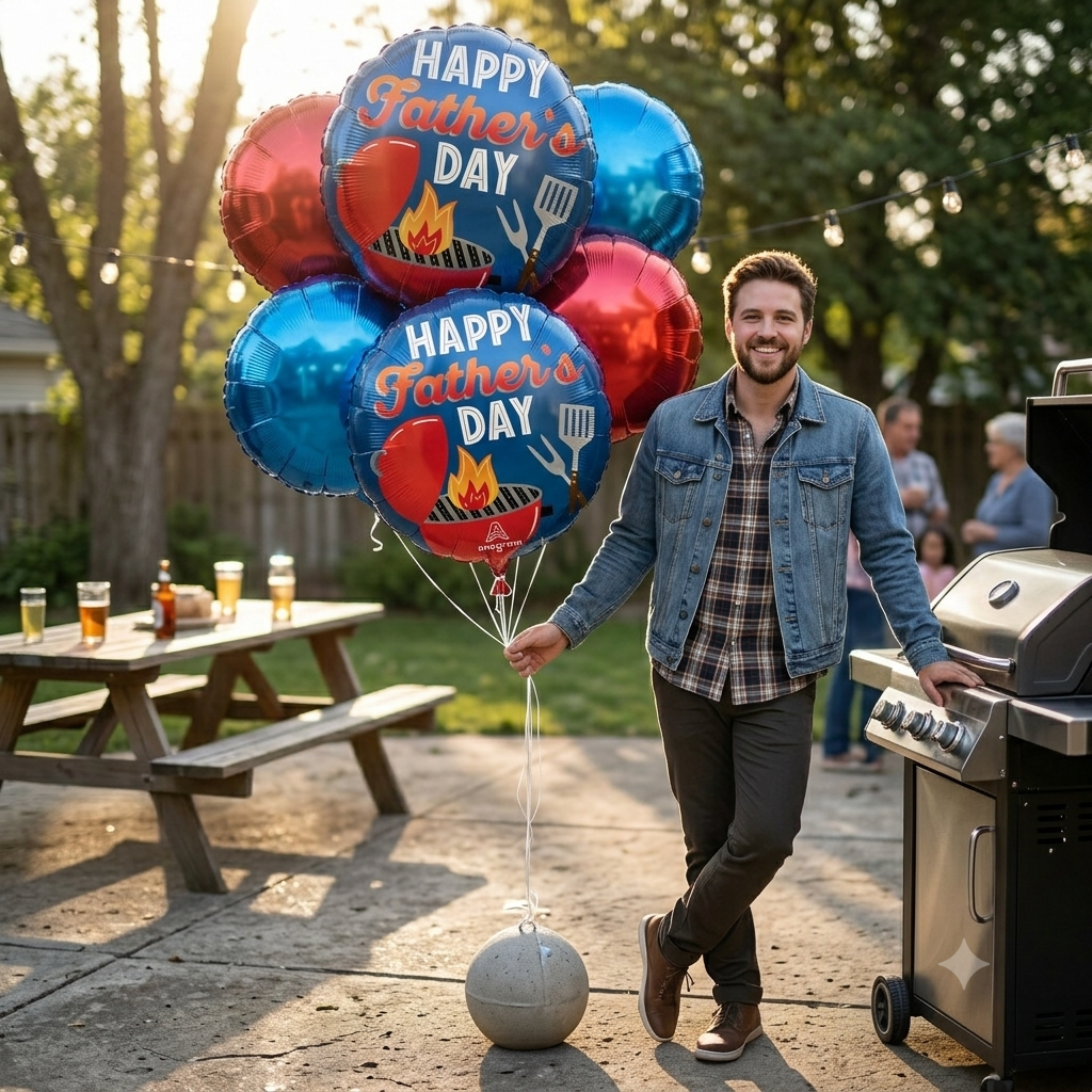 Happy Father’s Day Grill-iant Dad Balloon Bouquet with Round Foil Balloons 6-pk