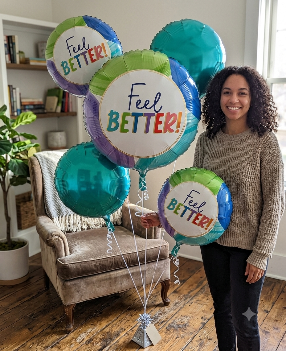 Feel Better Round Satin Foil Balloon Bouquet 5-pk