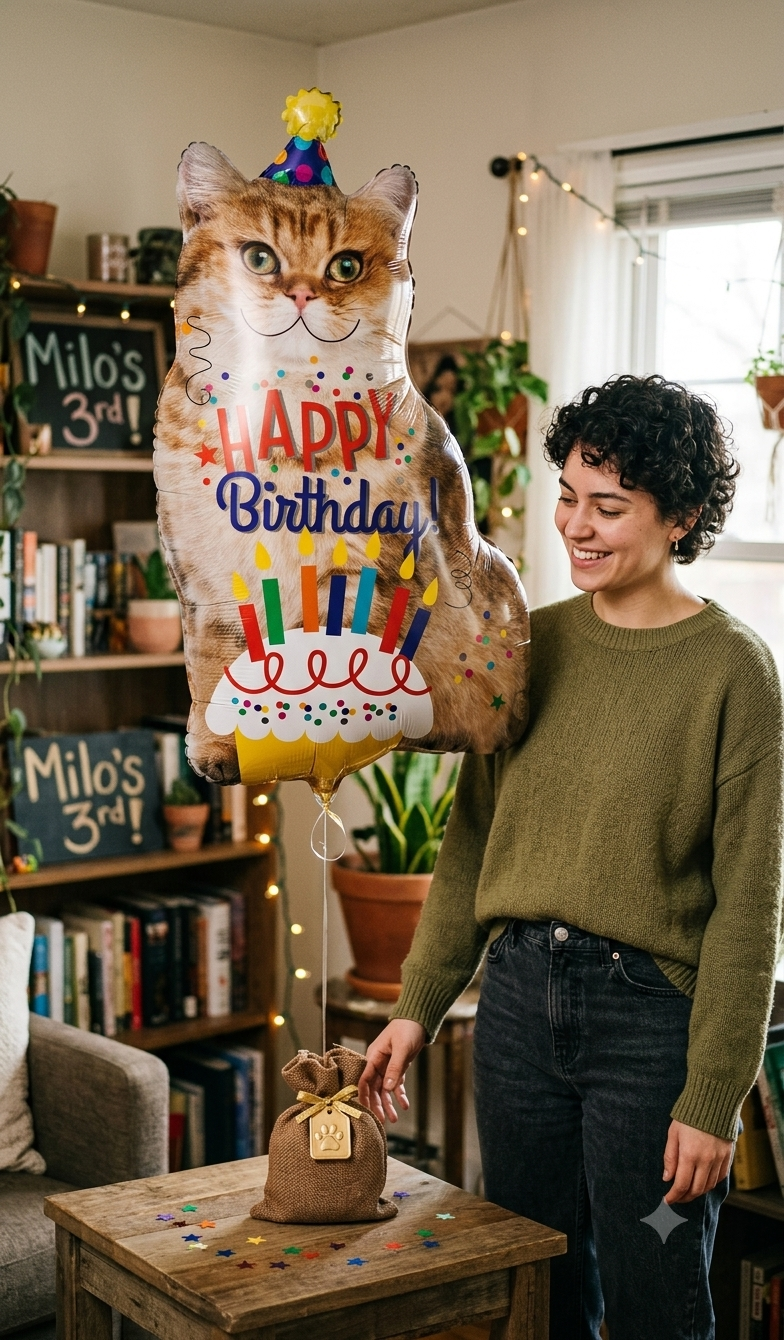 Happy Birthday Cat Satin Foil Balloon 33-in
