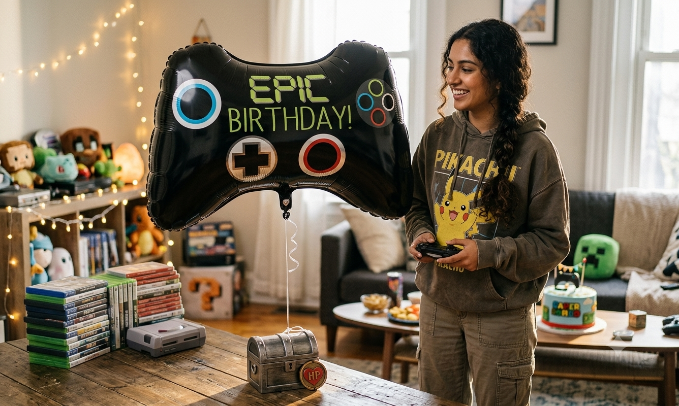 Level Up Epic Birthday Game Controller Satin Foil Balloon 32-in