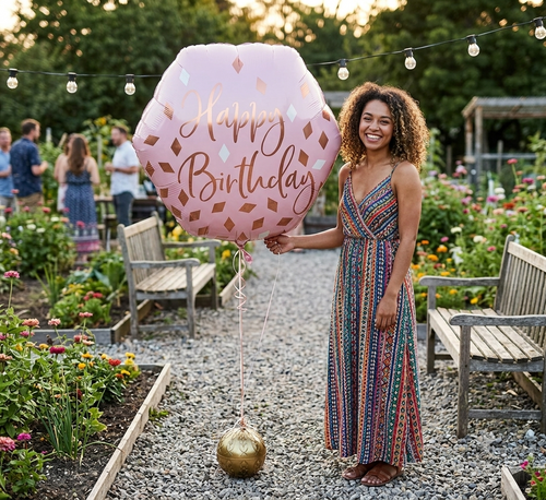 Blush Birthday Happy Birthday Octagon Satin Foil Balloon 23-in