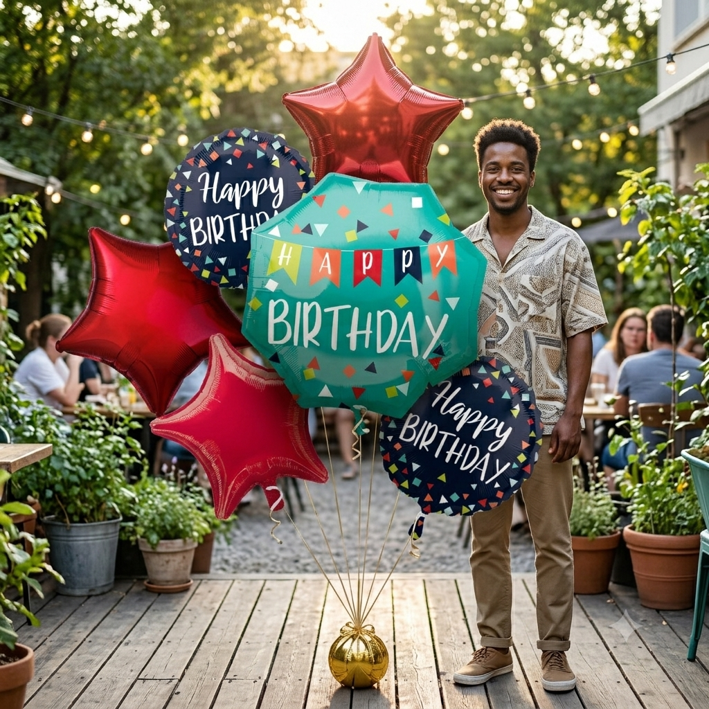 Happy Birthday A Reason to Celebrate Jumbo Balloon Bouquet with Star Foil Balloons 7-pk