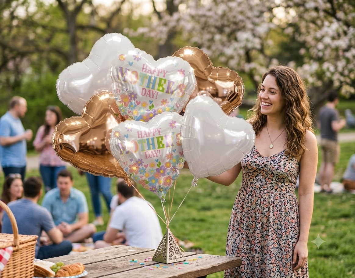 Happy Mother’s Day Daisy Chain Balloon Bouquet with Heart Foil Balloons 6-pk