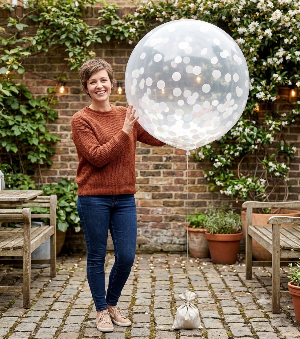 Round Transparent Confetti Latex White Balloons 24-in 2-pk