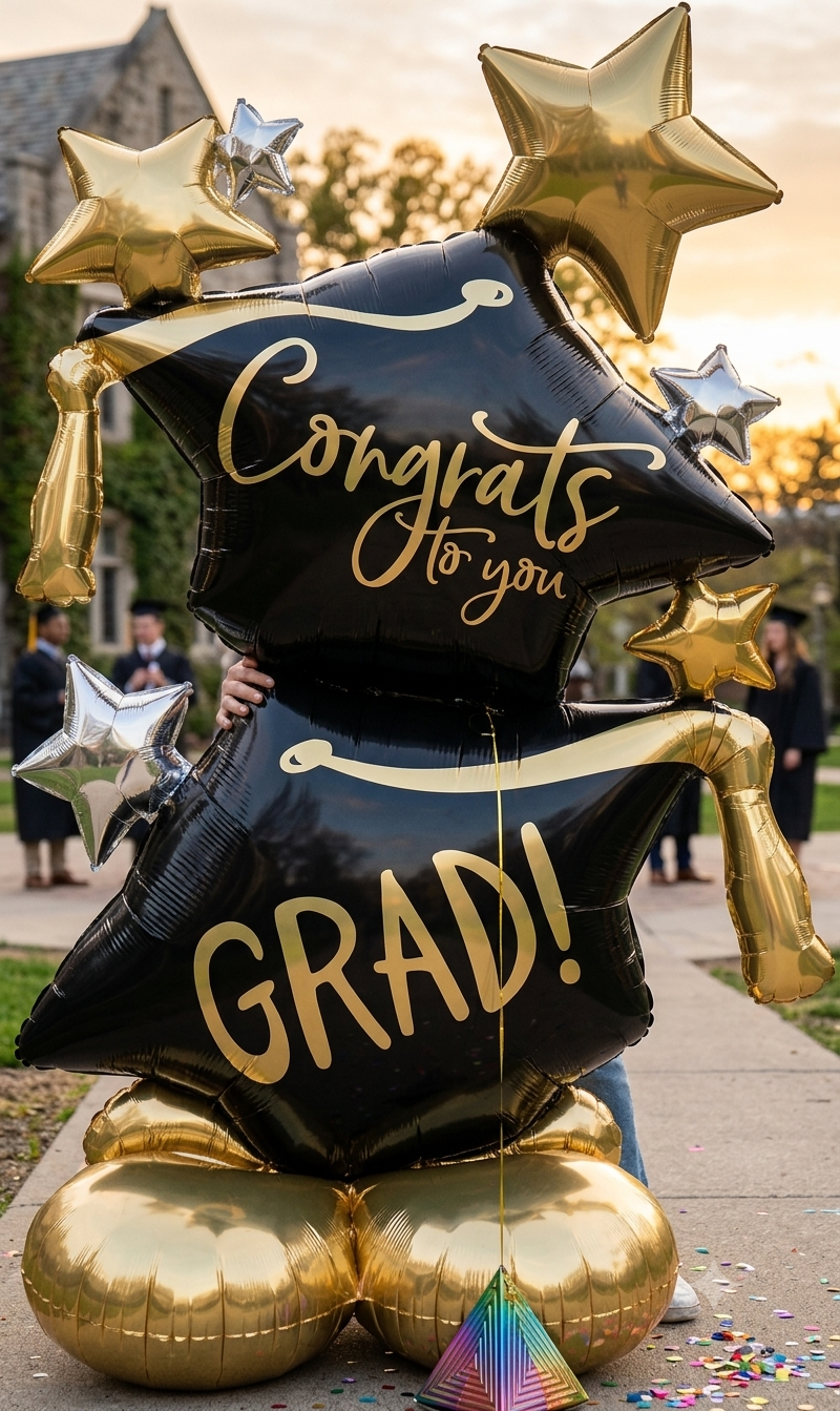 Congrats Grad Graduation Cap Satin Foil Balloon 50-in