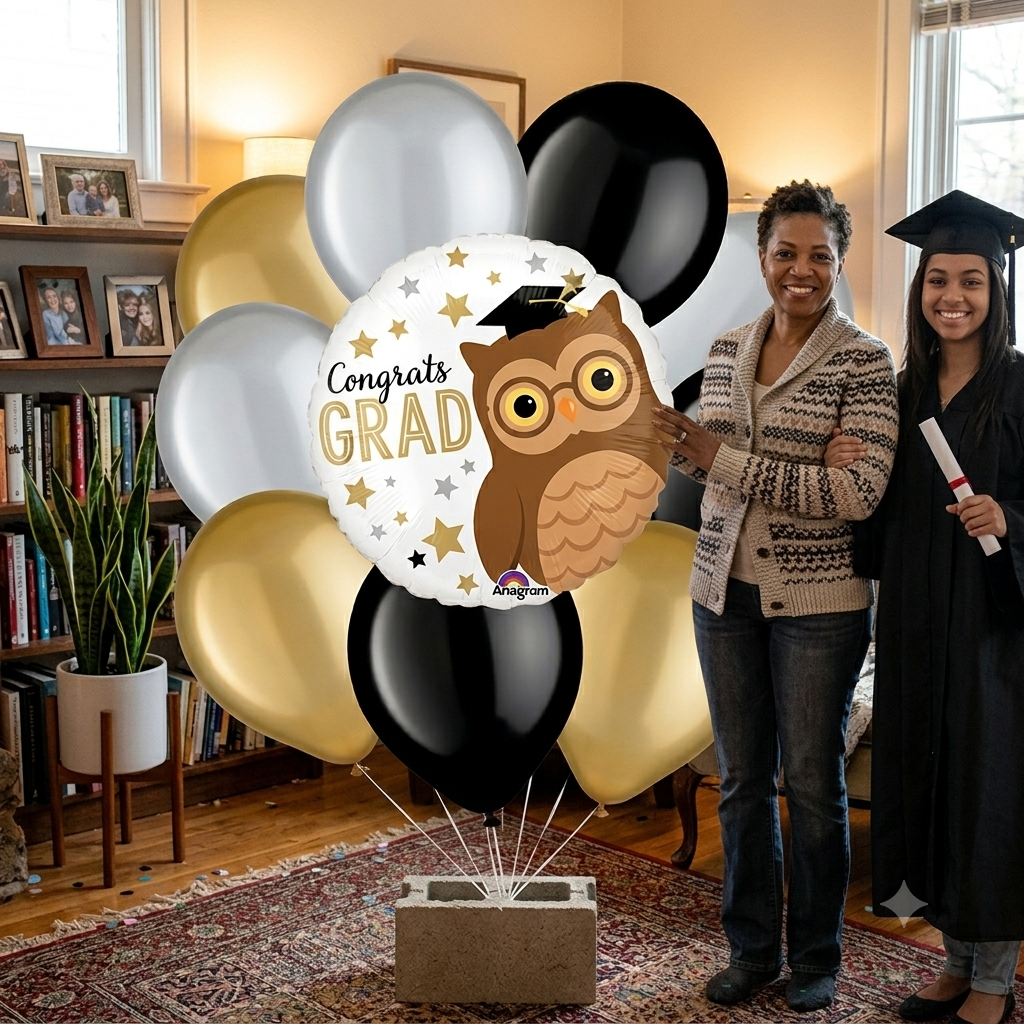 Congrats Grad Owl Balloon Bouquet with Latex Balloons 10-pk