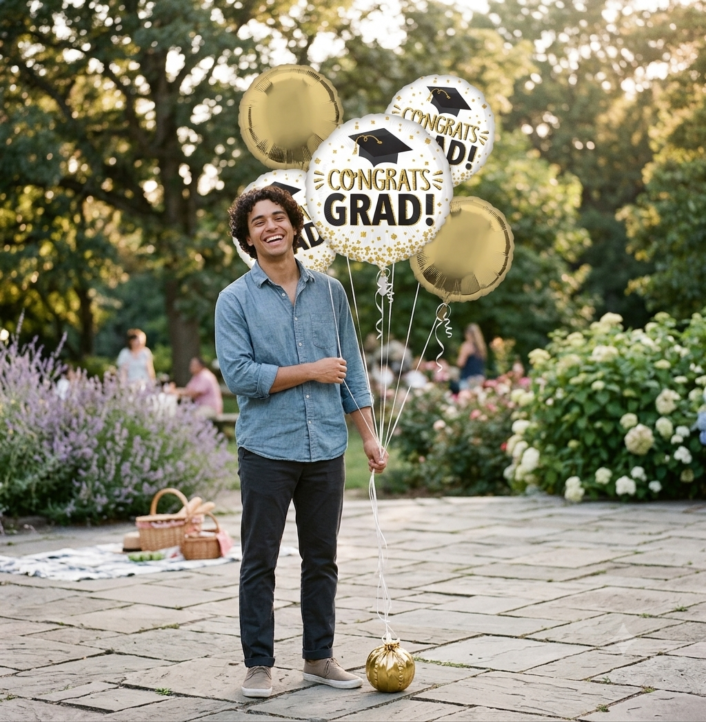 Congrats Grad Round Satin Foil Balloon Bouquet 5-pk