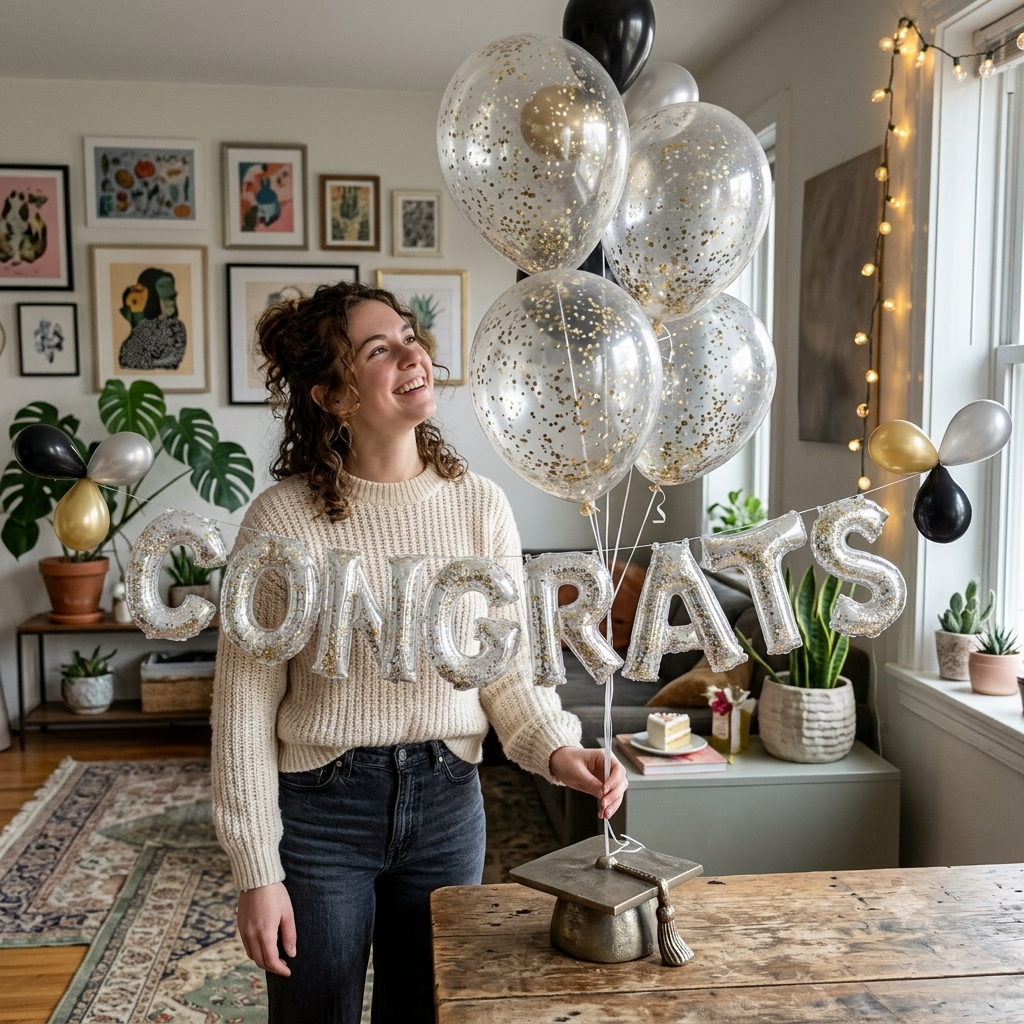 Congrats Letters Transparent Confetti Foil Balloon Banner 8.5-in