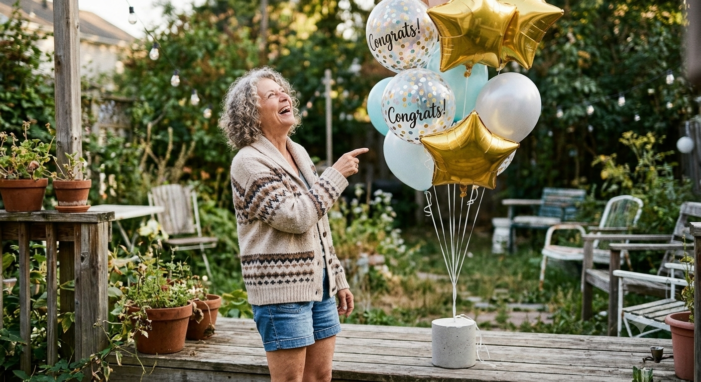 Congrats Round Confetti Polka Dot Satin Foil Balloon Bouquet with Round & Star Foil Balloons 6-pk