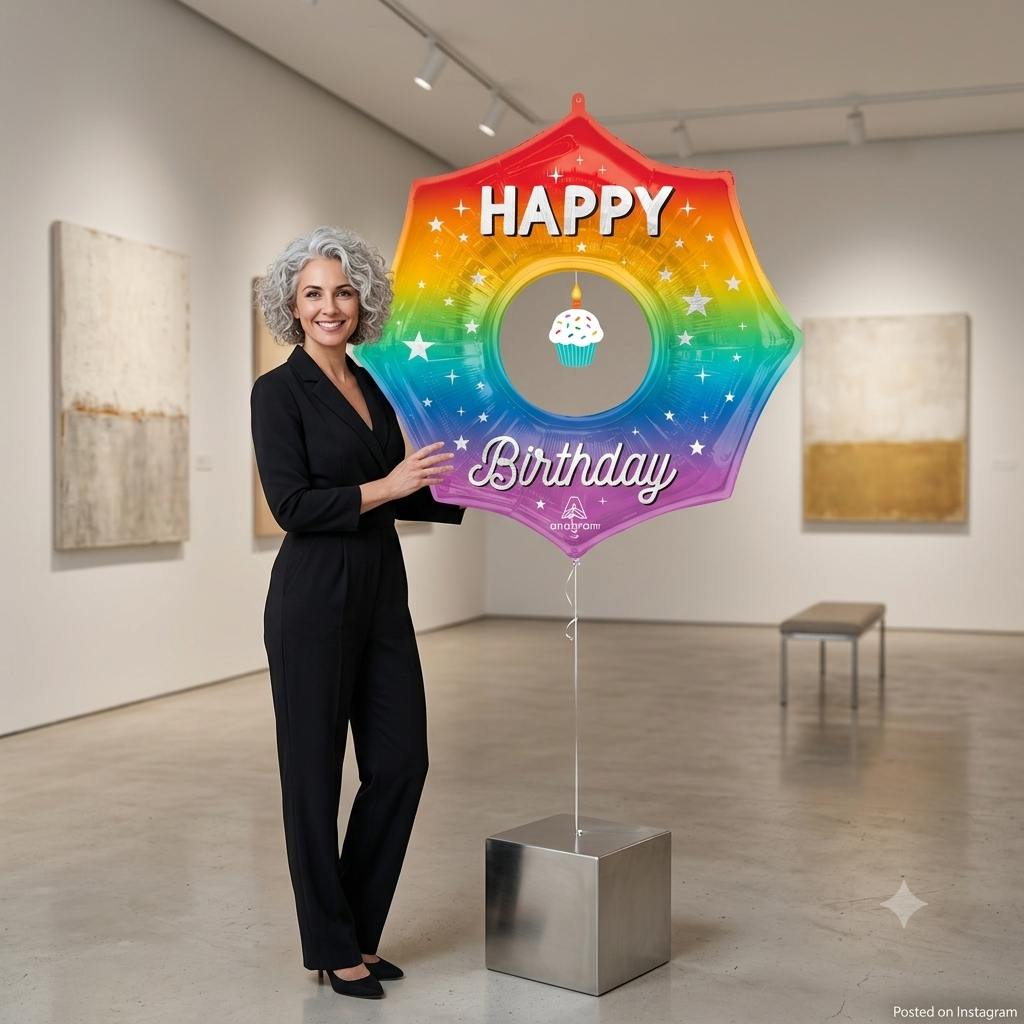 Happy Birthday Round/Cupcake Satin Foil Balloon 32-in