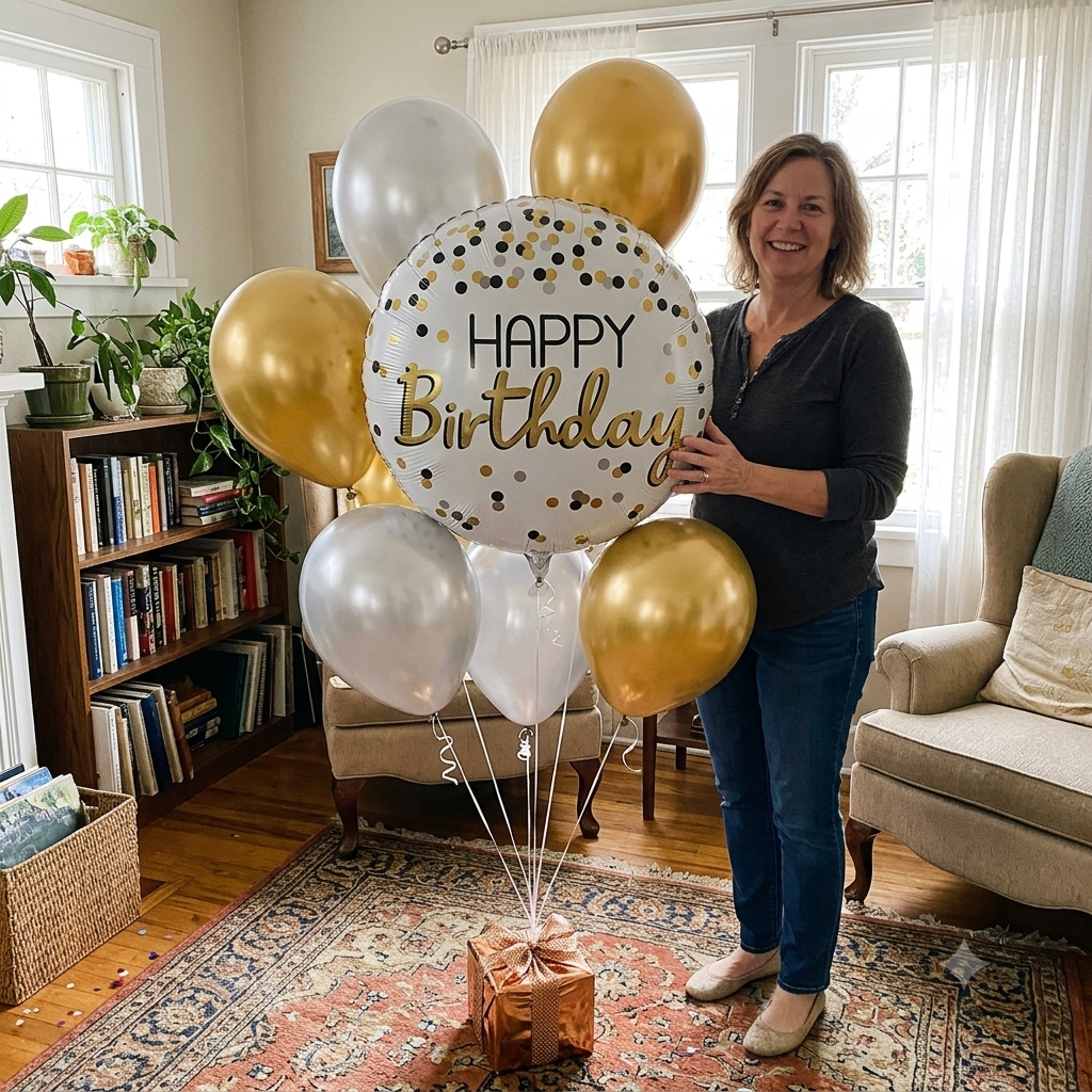 Happy Birthday Polka Dot Jumbo Balloon Bouquet with Pearl Latex Balloons 7-pk