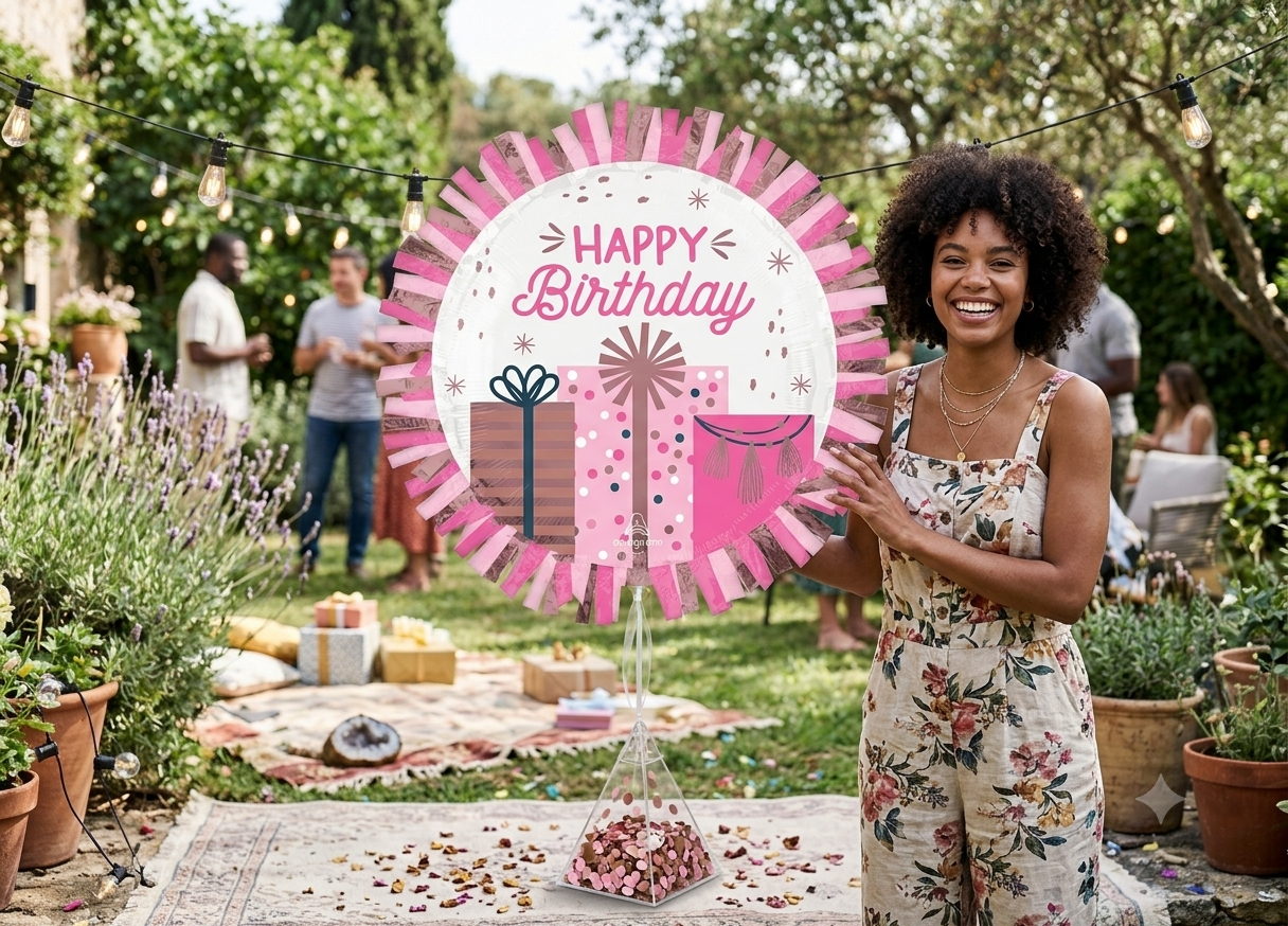 Happy Birthday Round Satin Foil Balloon with Fringe 28-in