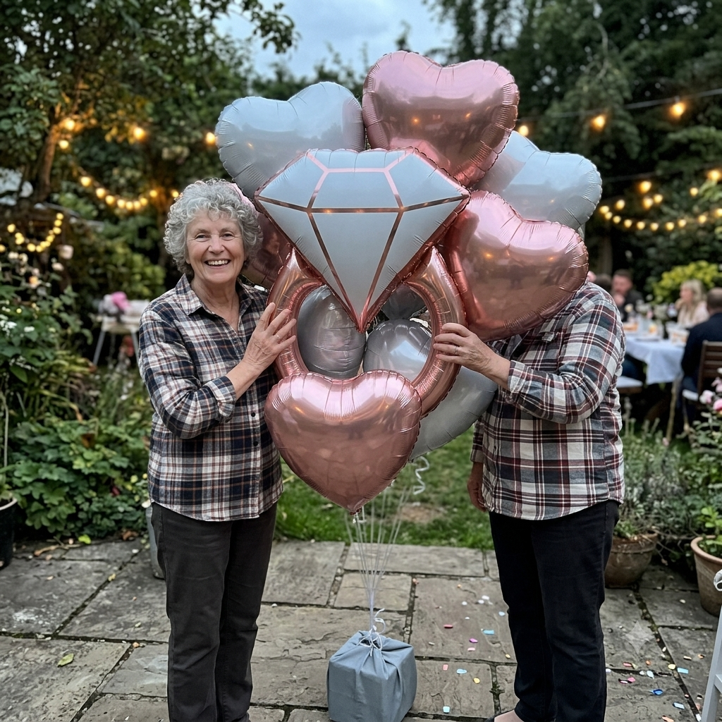 Future Mrs Diamond Ring/Heart Satin Foil Balloon Bouquet 5-pk