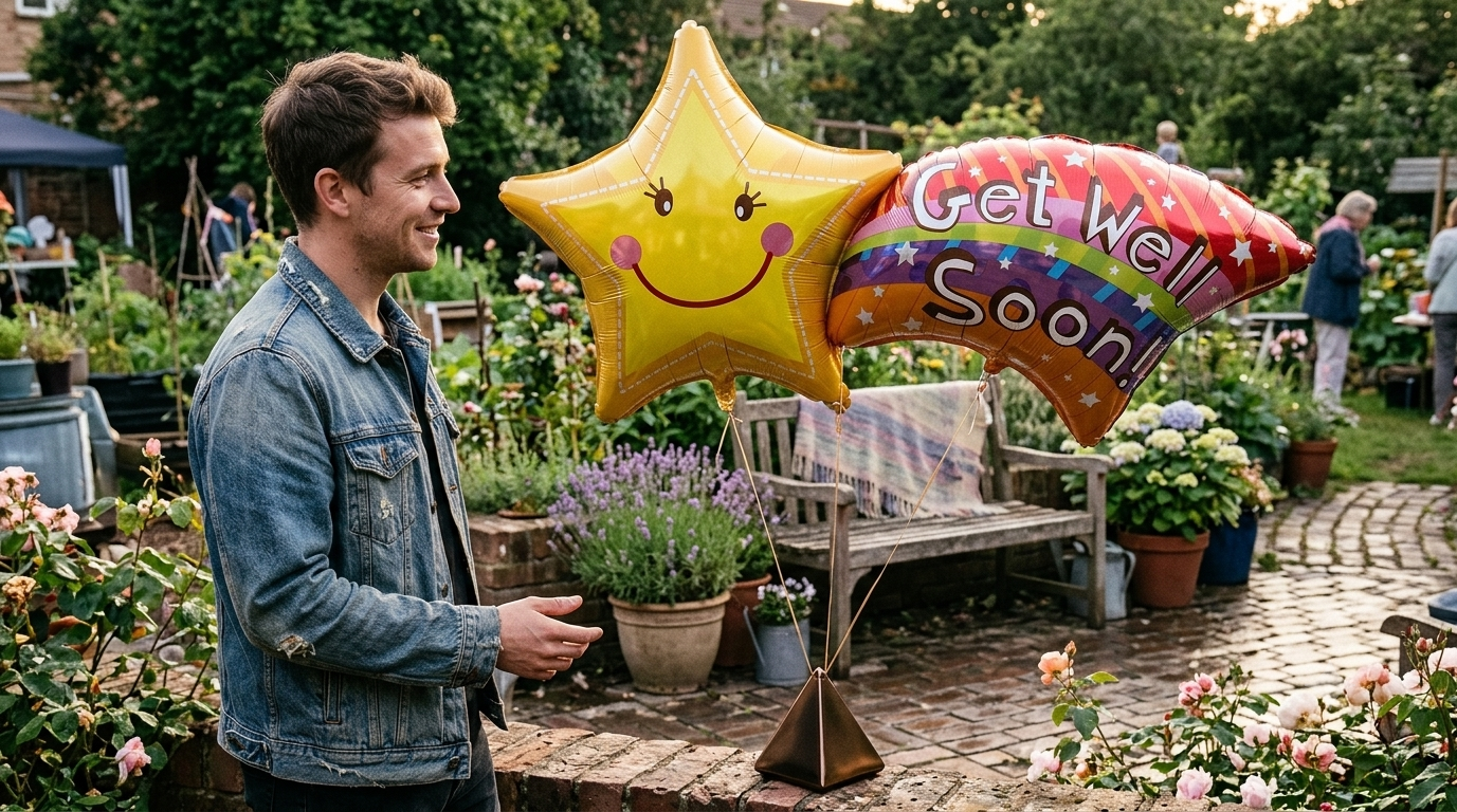 Get Well Soon Star & Rainbow Satin Foil Balloon 27-in