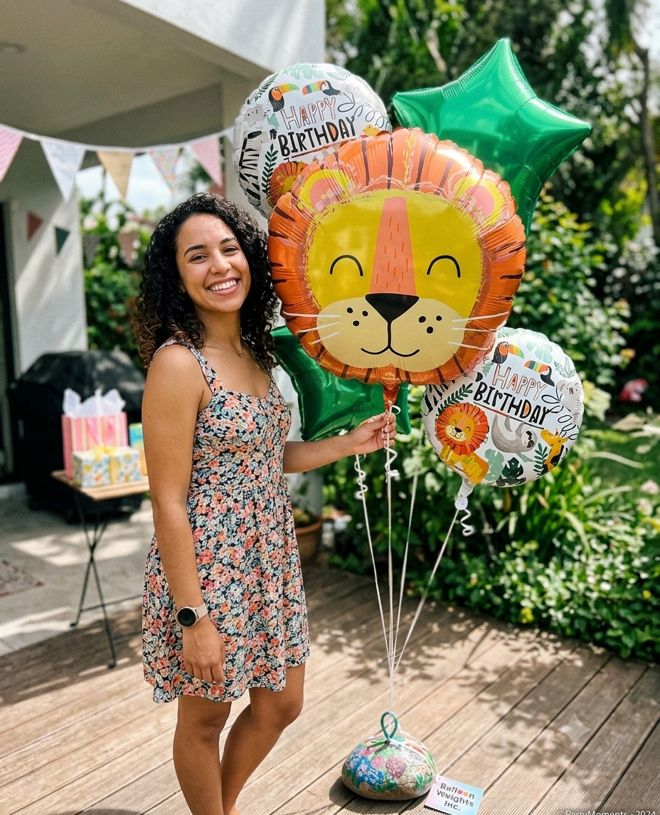 Get Wild Happy Birthday Lion/Star/Round Satin Foil Balloon Bouquet 5-pk