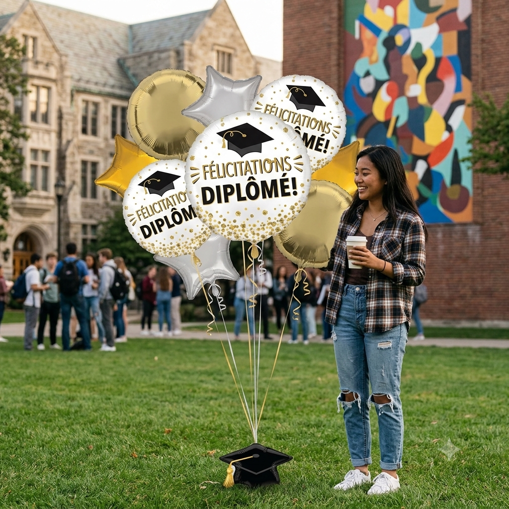 Congrats Grad! Glitter Jumbo Balloon Bouquet with Star Foil Balloons 9-pk