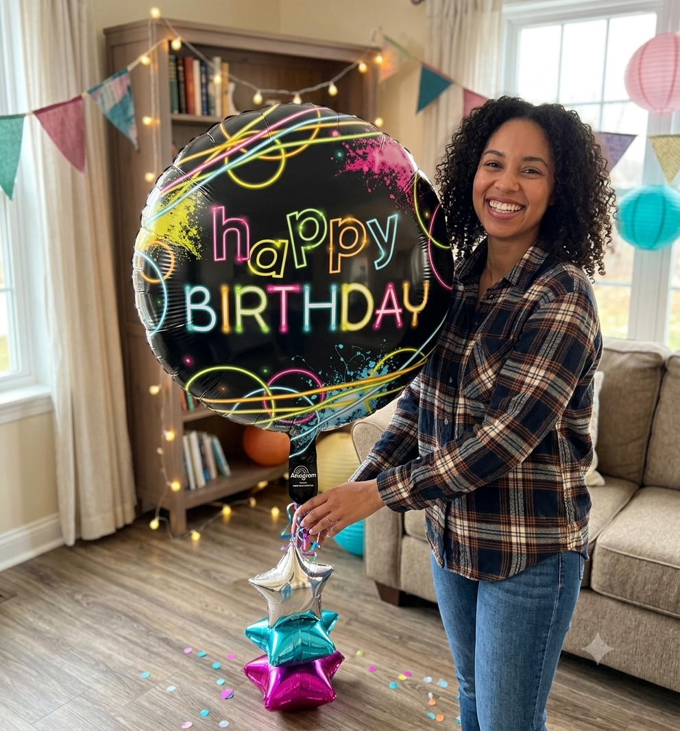 Glow Happy Birthday Round Satin Foil Balloon 18-in