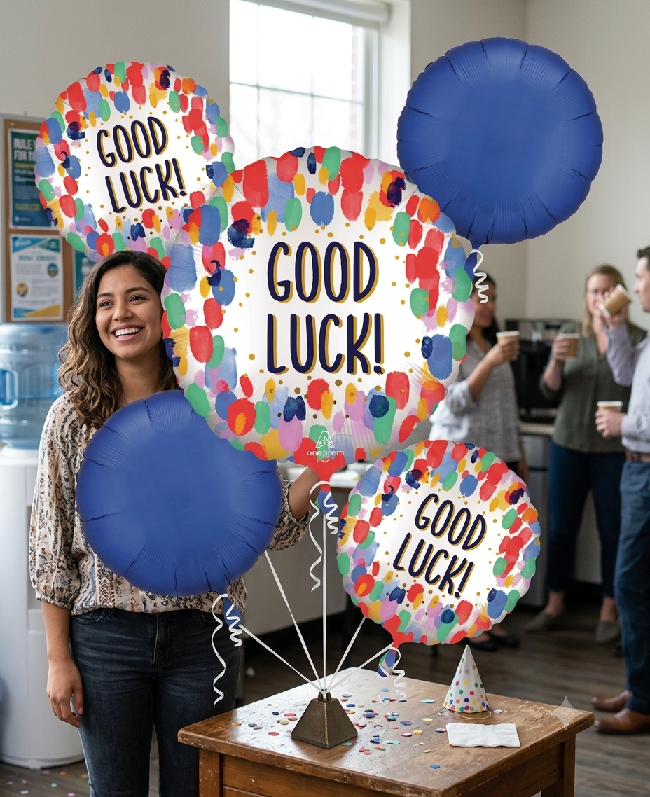 Good Luck Round Satin Foil Balloon Bouquet 5-pk