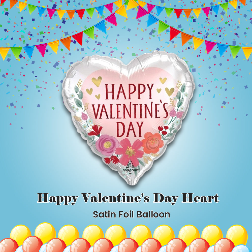 Happy Valentine's Day Heart Satin Foil Balloon 18-in