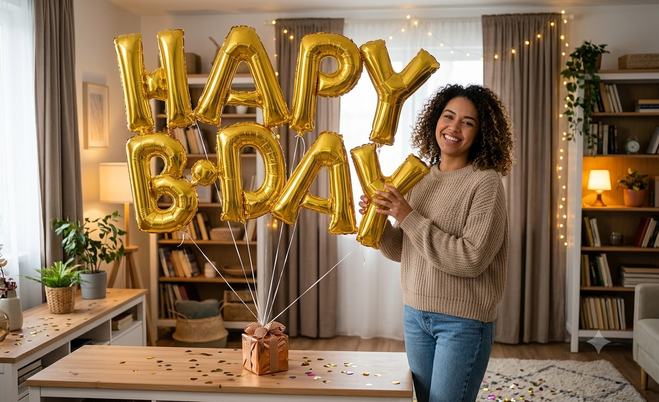 Happy B-Day Letters Satin Foil Balloon 30x10-in