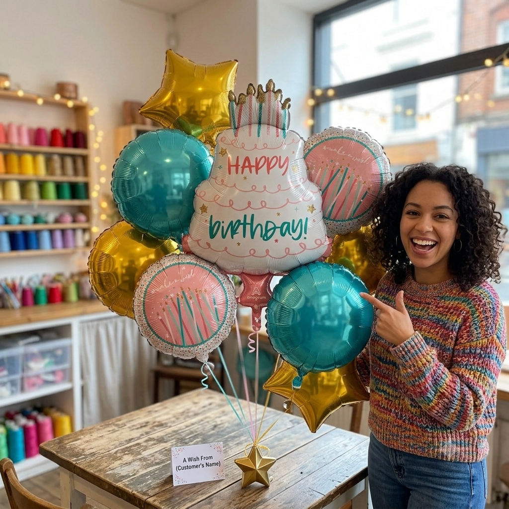 Happy Birthday Cake Day Supershape Balloon Bouquet with Round and Star Foil Balloons 9-pk