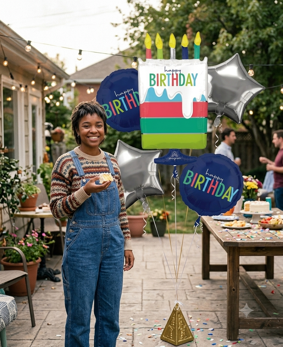 Happy Birthday Modern Supershape Balloon Bouquet with Star and Round Foil Balloons 5-pk