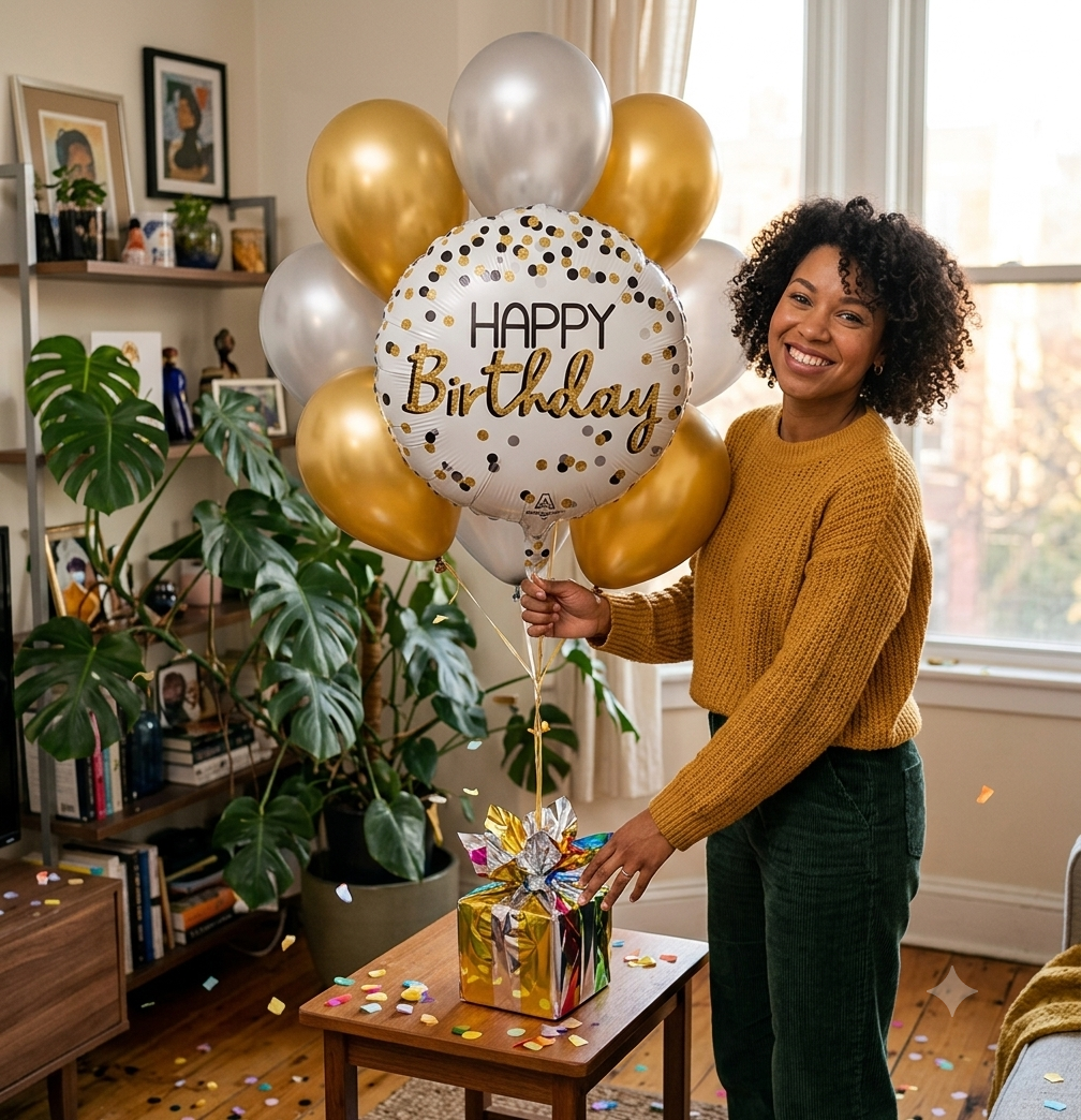 Happy Birthday Polka Dot Balloon Bouquet with Pearl Latex Balloons 10-pk
