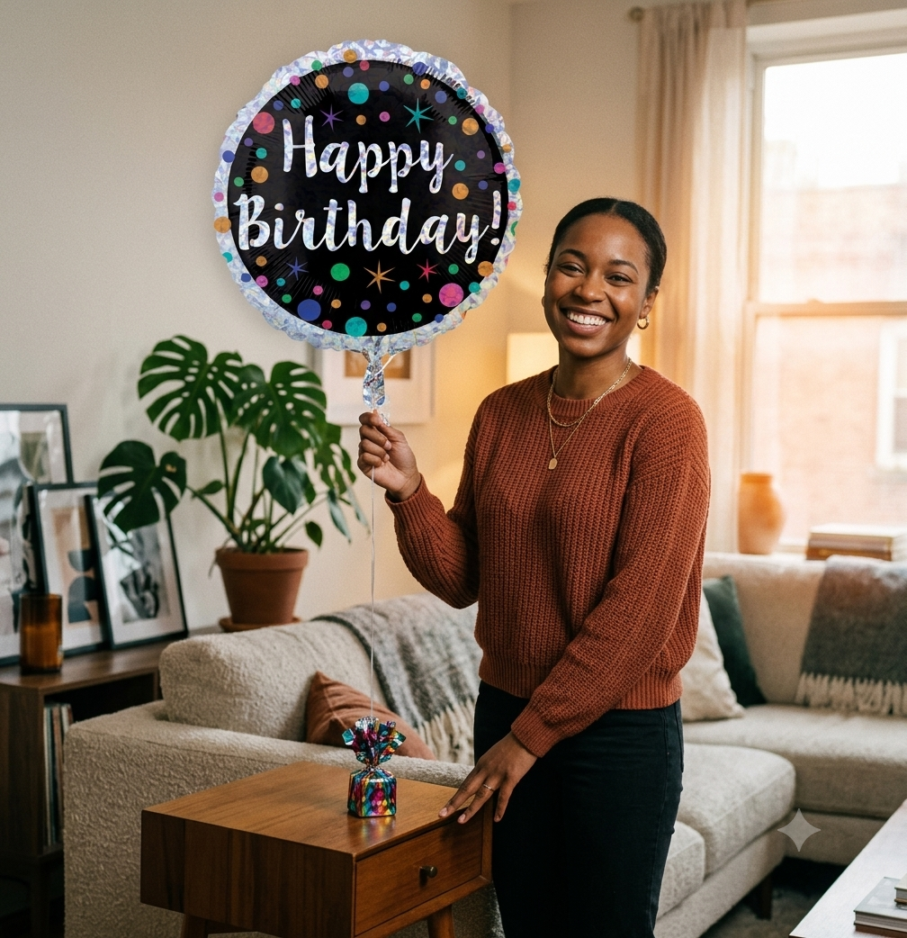 Happy Birthday Round Satin Foil Balloon 17.5-in