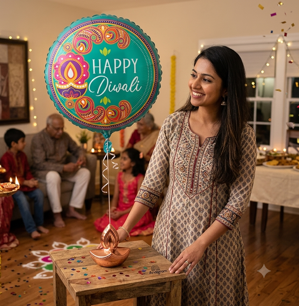 Happy Diwali Round Satin Foil Balloon 18-in