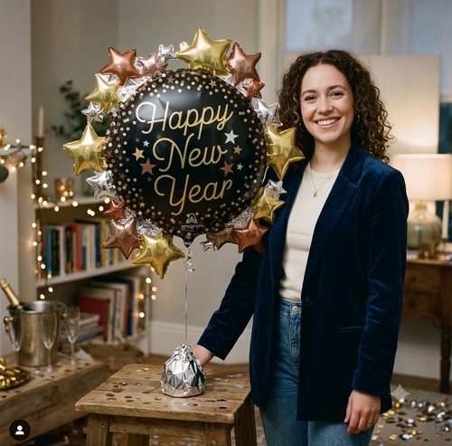 Anagram Happy New Year Stars Luxe Supershape Balloon 30-in